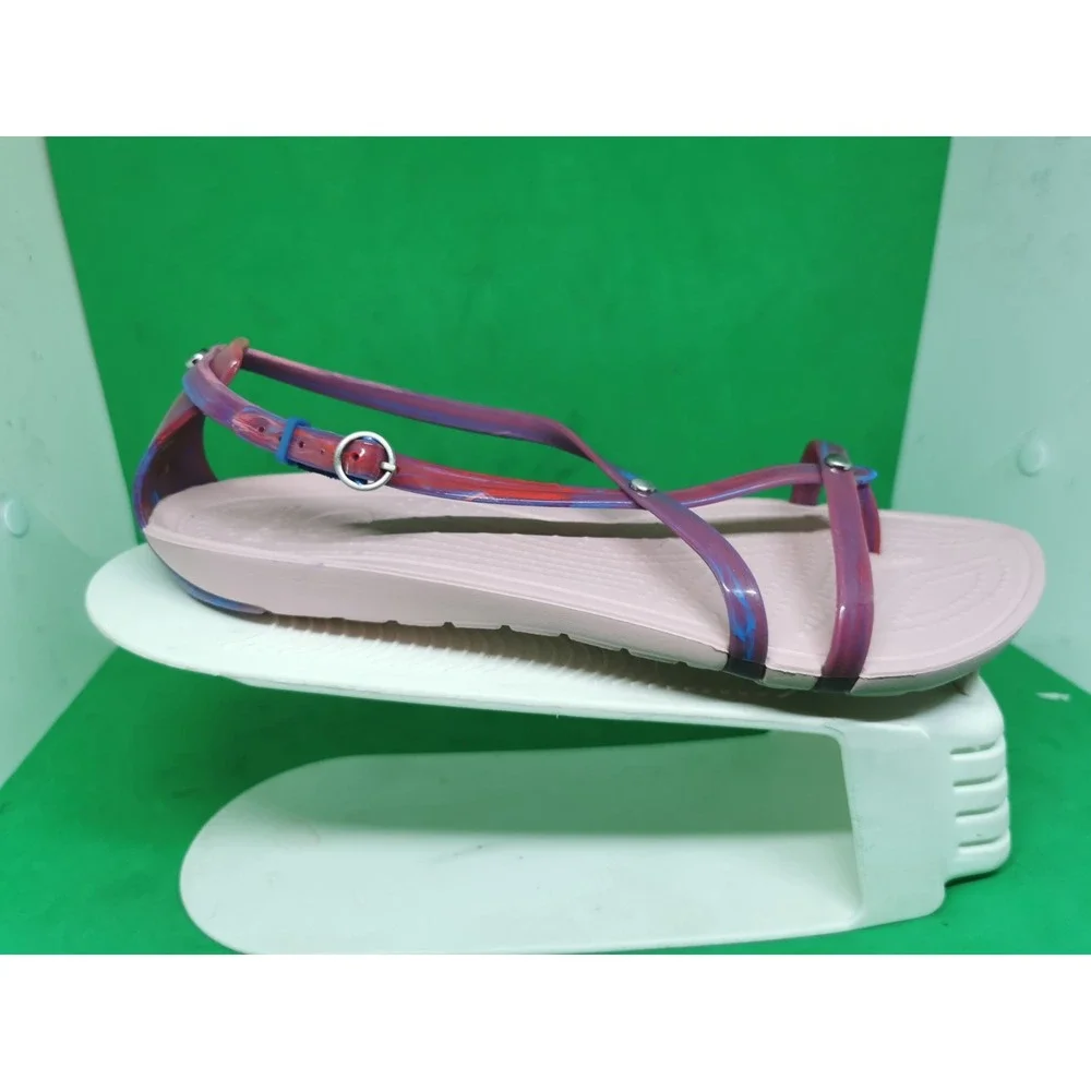 CROCS Size 7 Really Sexi Thong Pink Marble Studded Strappy Sandals Comfort Flat